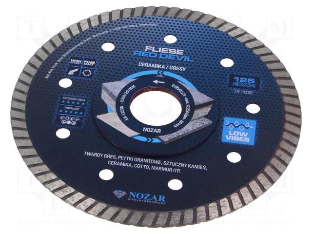 Cutting diamond wheel; Ø: 125mm; Øhole: 22.23mm; Red Devil Fliese NOZAR DIAMANTWERKZEUGE NOZAR-PL6702101