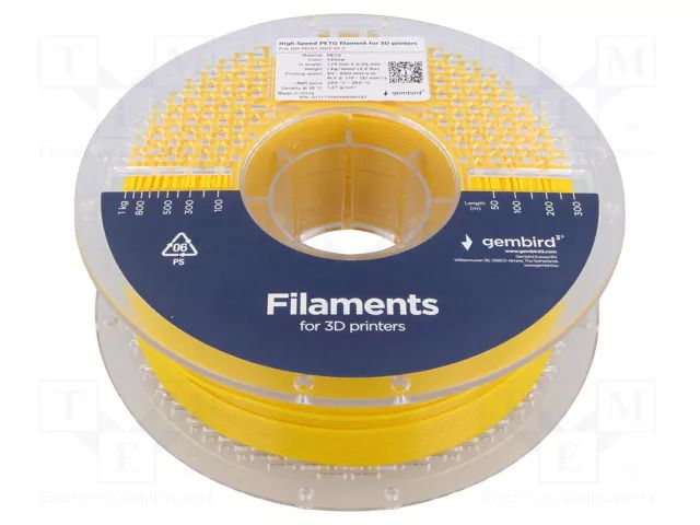 Filament: PET-G; 1.75mm; yellow; 220÷260°C; 1kg; High Speed GEMBIRD 3DP-PETG1.75HY-01Y