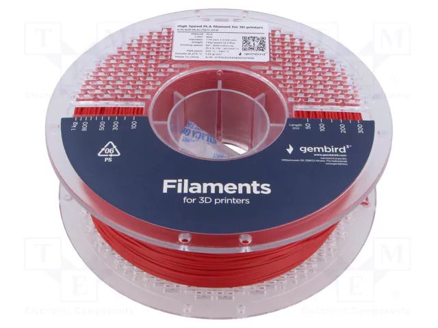 Filament: PLA; 1.75mm; red; 210÷240°C; 1kg; High Speed GEMBIRD 3DP-PLA1.75HY-01-R