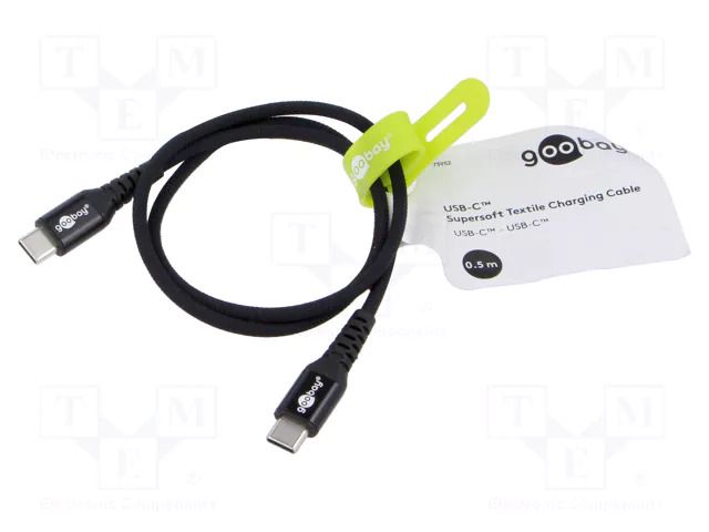 Cable; USB 2.0; USB C plug,both sides; 0.5m; black; silicone; 60W GOOBAY GOOBAY-73952