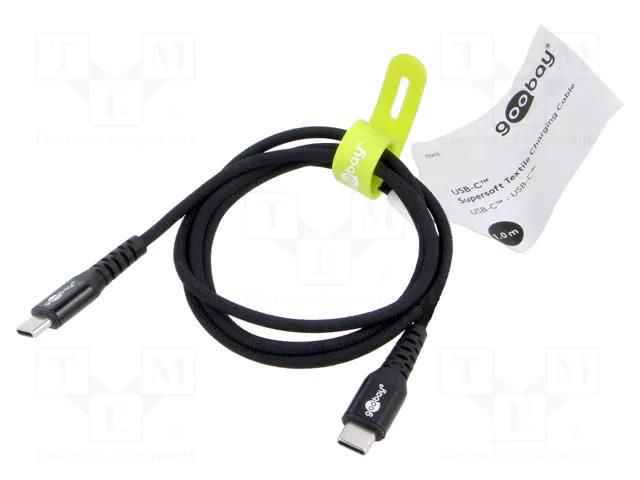 Cable; USB 2.0; USB C plug,both sides; 1m; black; 0.48Gbps; 60W; 3A Goobay GOOBAY-73953