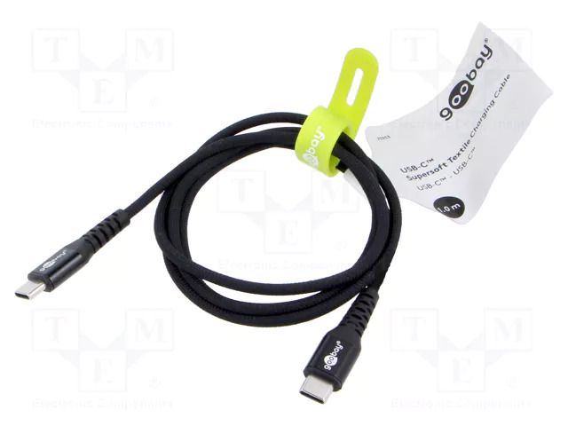 Cable; USB 2.0; USB C plug,both sides; 1m; black; silicone; 60W; 3A GOOBAY GOOBAY-73953