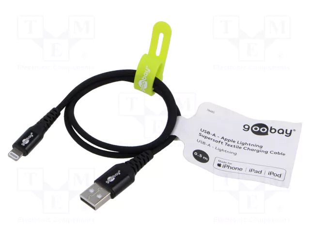 Cable; USB 2.0; Apple Lightning plug,USB A plug; 0.5m; black GOOBAY GOOBAY-74485