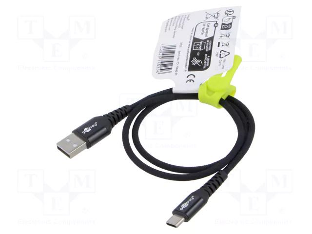 Cable; USB 2.0; USB A plug,USB C plug; 0.5m; black; silicone; 60W GOOBAY GOOBAY-74525