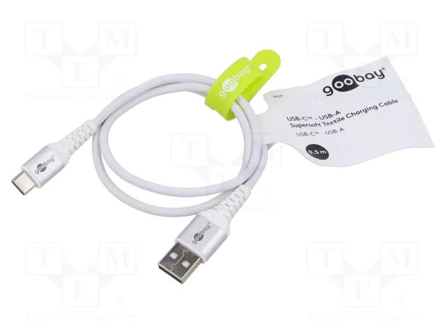 Cable; USB 2.0; USB A plug,USB C plug; 0.5m; white; silicone; 60W GOOBAY GOOBAY-74529