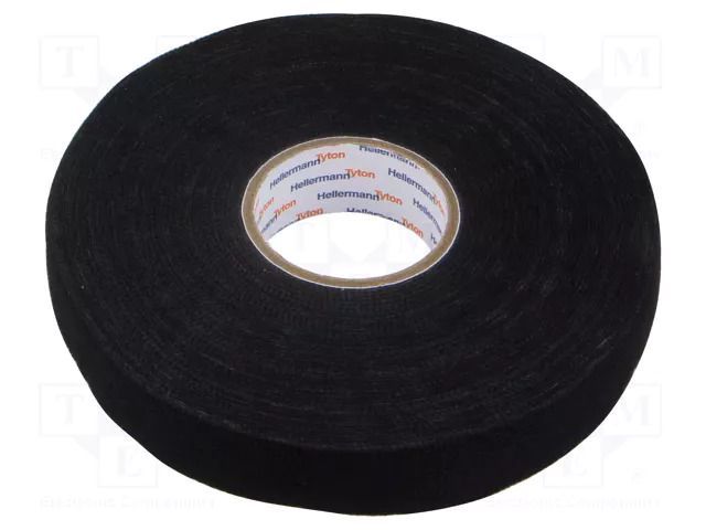 Tape: textile; W: 19mm; L: 25m; Thk: 0.3mm; caoutchouc; black; 10% HELLERMANNTYTON HTAPE-PRO300-19
