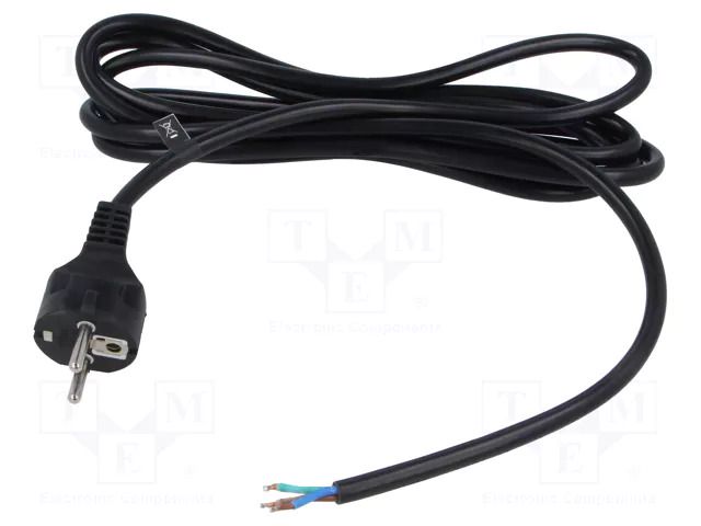 Cable; 3x1.5mm2; CEE 7/7 (E/F) plug,wires; PVC; 3m; black; 16A POS POSAC-16/7/7-30B