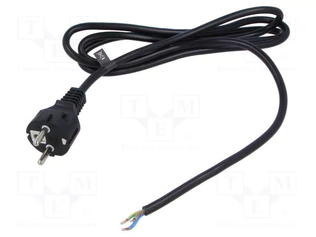 Cable; 3x1.5mm2; CEE 7/7 (E/F) plug angled,wires; PVC; 3m; black POS POSAC-16/7/7L-30B