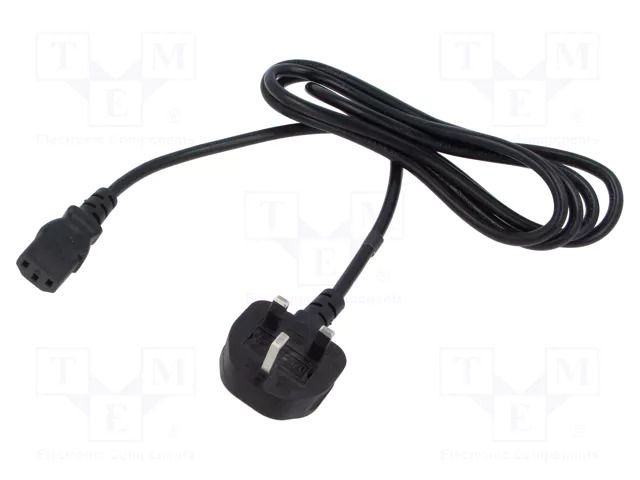 Cable; 3x1mm2; BS 1363 (G) plug,IEC C13 female; PVC; 1.8m; black POS POSAC-C13-10/UK20