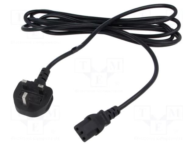 Cable; 3x0.75mm2; BS 1363 (G) plug,IEC C13 female; PVC; 3m; black POS POSAC-C13-5/UK30