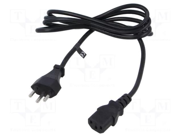 Cable; 3x0.75mm2; IEC C13 female,SEV-1011 (J) plug; PVC; 1.8m POS POSAC-C13-D13SW18
