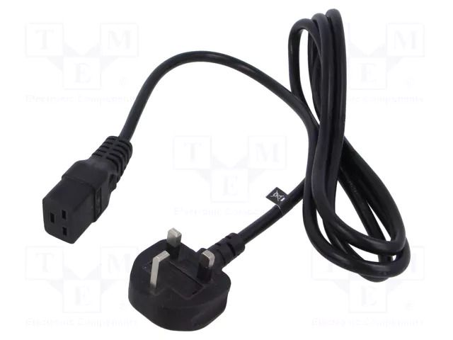 Cable; 3x1.5mm2; BS 1363 (G) plug,IEC C19 female; PVC; 1.8m; 13A POS POSAC-C19-13/UK18