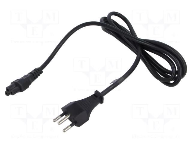 Cable; 3x0.75mm2; IEC C5 female,SEV-1011 (J) plug; PVC; 1.8m POS POSAC-C5-D13SW18