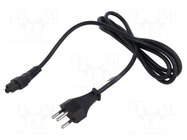 Cable; 3x0.75mm2; IEC C5 female,SEV-1011 (J) plug; PVC; 1.8m POS POSAC-C5-D13SW18