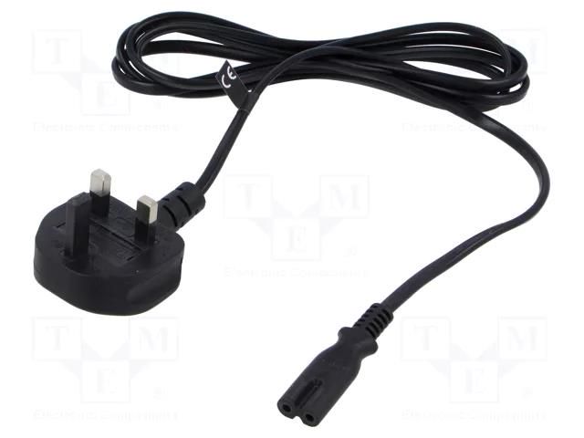 Cable; 2x0.75mm2; BS 1363 (G) plug,IEC C7 female; PVC; 1.8m; 2.5A POS POSAC-C7UK18BK