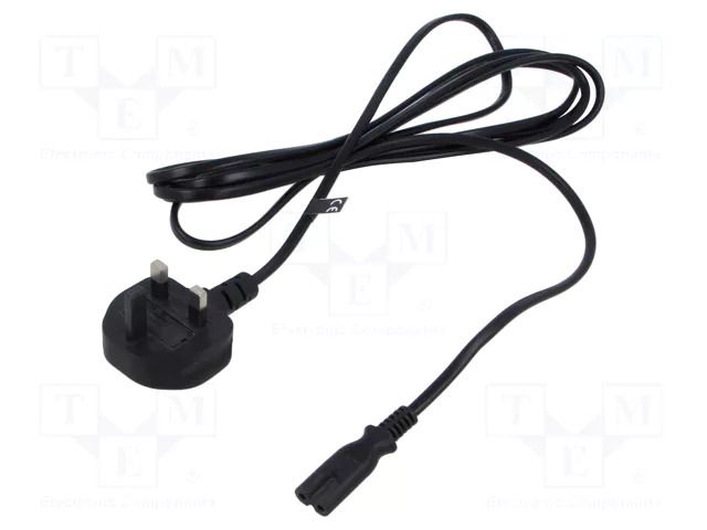 Cable; 2x0.75mm2; BS 1363 (G) plug,IEC C7 female; PVC; 3m; black POS POSAC-C7UK30BK