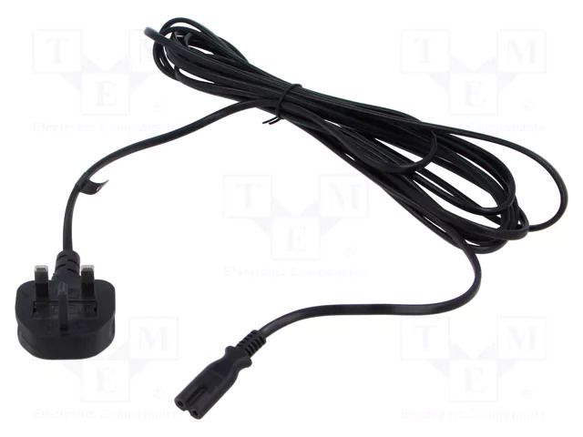 Cable; 2x0.75mm2; BS 1363 (G) plug,IEC C7 female; PVC; 5m; black POS POSAC-C7UK50BK