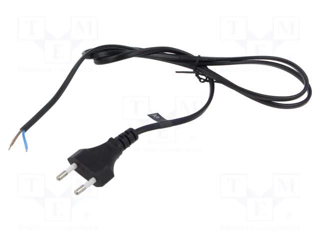 Cable; 2x0.5mm2; CEE 7/16 (C) plug,wires; PVC; 1.2m; black; 2.5A POS POSAC-CEE7/16BK12