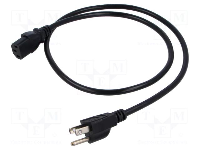 Cable; 3x0.75mm2; IEC C13 female,NEMA 5-15 (B) plug; PVC; 1m LIAN DUNG SN48-3/07/1BK