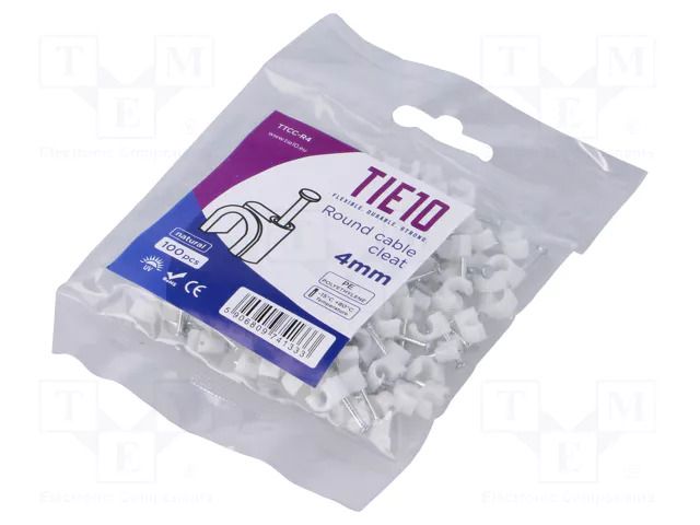 Holder; natural; on round cable; 100pcs; with a nail; 4mm TIE10 TTCC-R4