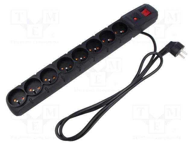 Plug socket strip: protective; Sockets: 8; 230VAC; 10A; black HSK DATA ACAR-S8-PRO-1.5B