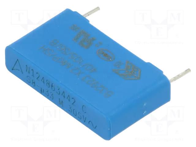 Capacitor: polypropylene; X2; 330nF; 305VAC; 26.5x15x6mm; THT; ±20% EPCOS B32923C3334M000