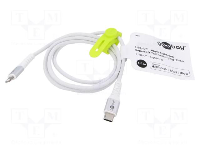Cable; USB 2.0; Apple Lightning plug,USB C plug; 1m; white; 60W Goobay GOOBAY-74519
