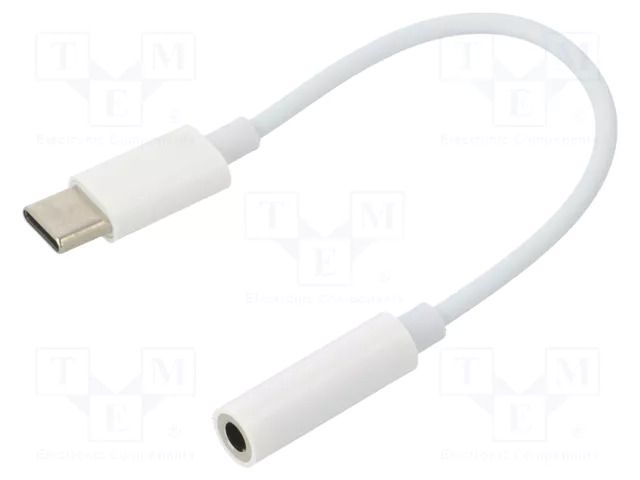 Cable; Jack 3.5mm socket,USB C plug; 0.15m; white GEMBIRD A-CM-3.5F-01