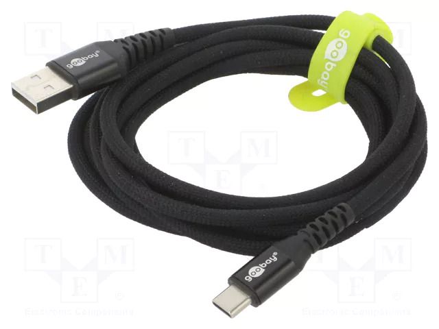 Cable; USB 2.0; USB A plug,USB C plug; 2m; black; silicone; 60W; 3A GOOBAY GOOBAY-74527