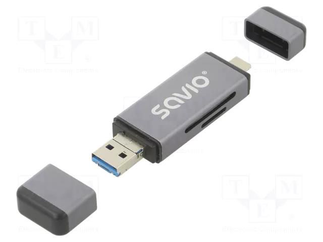 Card reader: memory; USB A plug,USB B micro plug,USB C plug SAVIO SAVAK-72