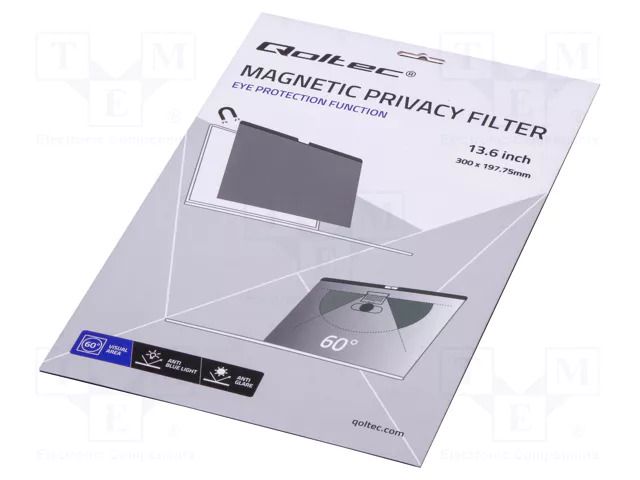 GDPR privacy filter; natural (transparent); Thk: 0.5mm; 13.6" QOLTEC QOLTEC-51077