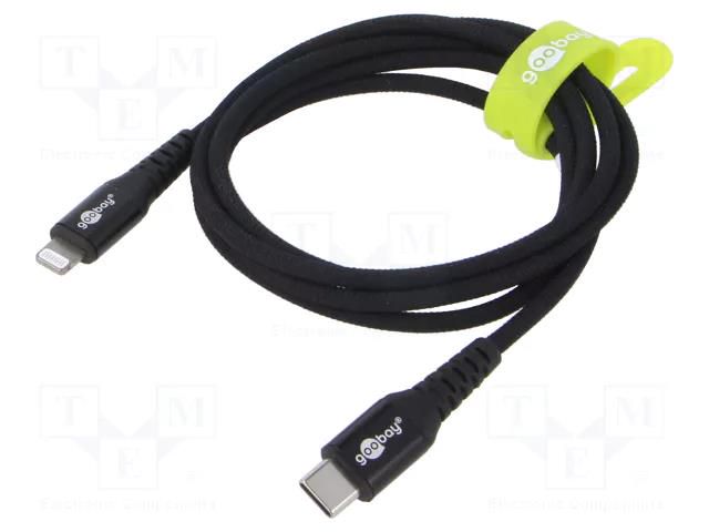 Cable; USB 2.0; Apple Lightning plug,USB C plug; 1m; black; 60W Goobay GOOBAY-74515