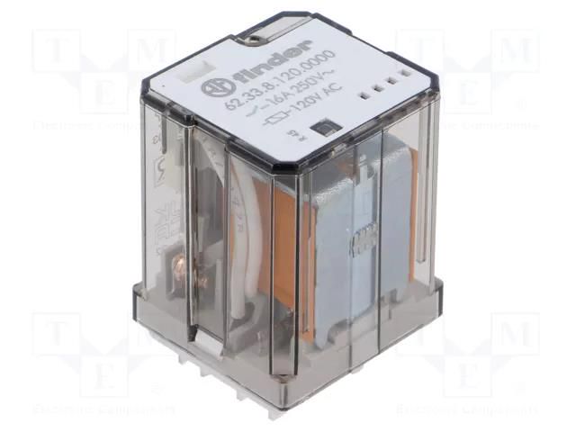 Relay: electromagnetic power; 3PDT; Ucoil: 120VAC; 62.33; plug-in FINDER 62.33.8.120.0000