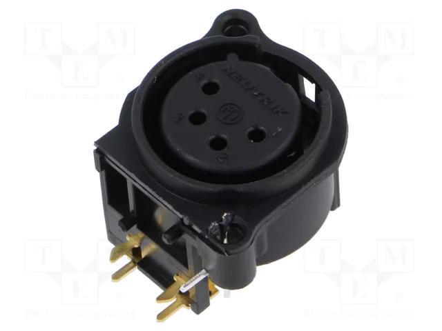 Connector: XLR; socket; female; PIN: 4; angled 90°; THT; black; 6A NEUTRIK NTR-NC4FAH-0