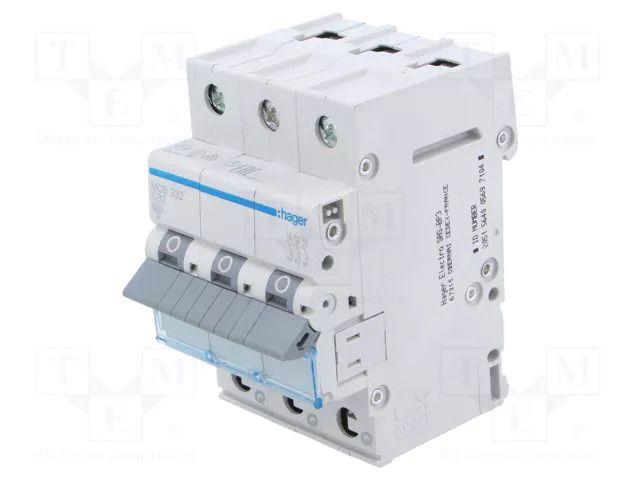 Circuit breaker; 230/400VAC; Inom: 32A; Poles: 3; Charact: C; 6kA HAGER MCS332