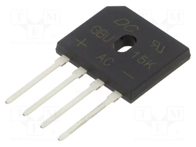 Bridge rectifier: single-phase; Urmax: 800V; If: 15A; Ifsm: 240A DC COMPONENTS GBU15K-DC