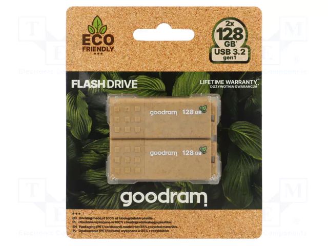Pendrive; Eco Friendly,USB 3.2; 128GB; R: 60MB/s; W: 20MB/s; brown GOODRAM UME3-1280EFR11-2P