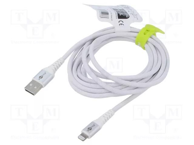 Cable; USB 2.0; Apple Lightning plug,USB A plug; 3m; white; 60W GOOBAY GOOBAY-74513
