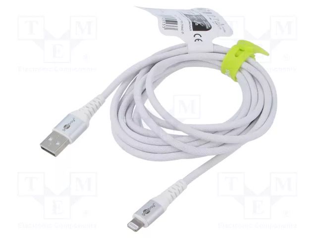 Cable; USB 2.0; Apple Lightning plug,USB A plug; 3m; white; 60W GOOBAY GOOBAY-74513