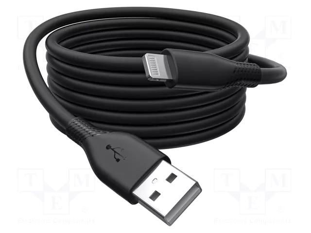 Cable; USB 2.0; Apple Lightning plug,USB A plug; nickel plated DIGITUS AK-600108-020-S