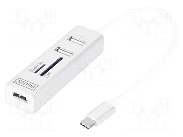 Hub USB; memory card reader,USB A socket x3; OTG,USB 2.0; PnP DIGITUS DA-70243