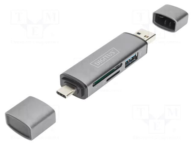 Card reader: memory; USB A socket,USB A plug,USB C plug; PnP DIGITUS DA-70886
