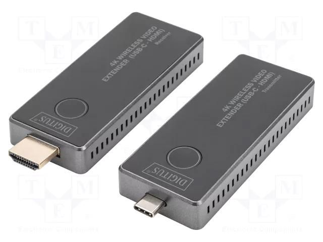 HDMI extender; HDMI plug,USB C socket; black; ABS; 30m; 2.4/5GHz DIGITUS DS-55324