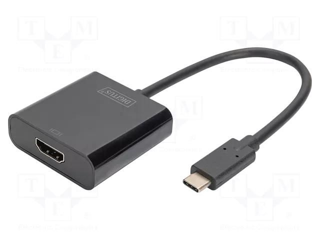 Adapter; HDMI socket,USB C plug; 150mm; black; USB 3.2; black DIGITUS DA-70852
