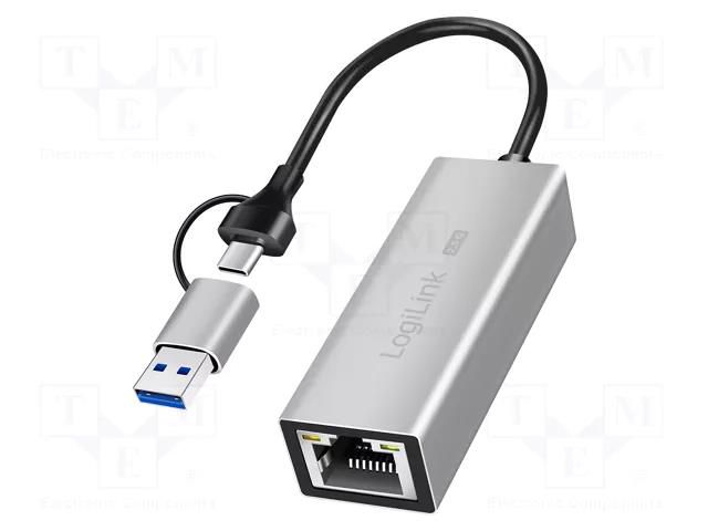 USB to Ethernet adapter; USB 3.2; grey; 0.15m LOGILINK UA0422