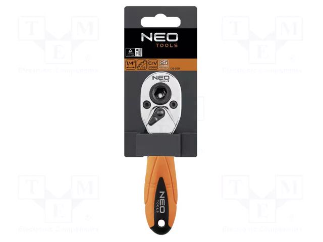 Rattle; 1/4"; with switch; 105mm; screwdriver bits; Teeth: 72 NEO TOOLS NEO-08-501