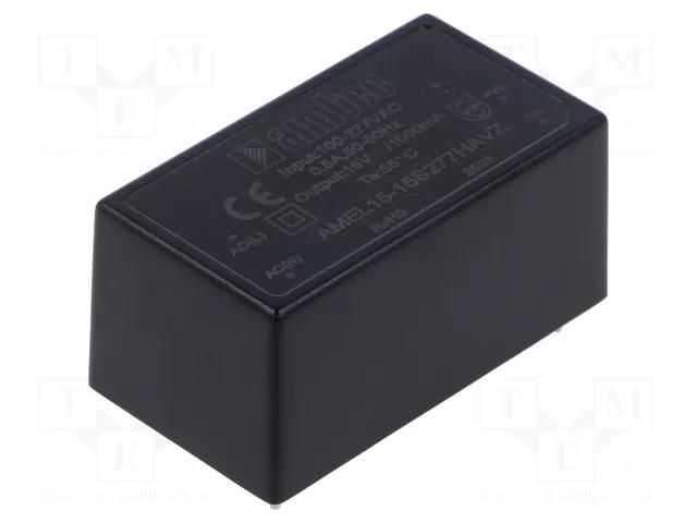 Converter: AC/DC; 15W; Uin: 85÷305VAC,100÷430VDC; Uout: 15VDC; 85% AIMTEC AMEL15-15S277HAVZ