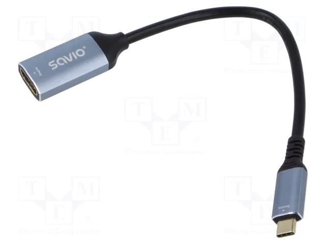 Adapter; HDMI socket,USB C plug; Support: 4K,UHD 2160p; 0.15m SAVIO SAVAK-78