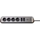 Estilo 6-way corner socket strip with high-quality stainless steel surface for kitchen and office (desk socket with 4x protective contact sockets, 2x Euro sockets, incl. USB charging function) TYPE F 1153590610 4007123672820