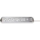 Estilo 6-way corner socket strip with high-quality stainless steel surface for kitchen and office (desk socket with 4x protective contact sockets, 2x Euro sockets, incl. USB charging function) silver / white TYPE F 1153590620 4007123672837